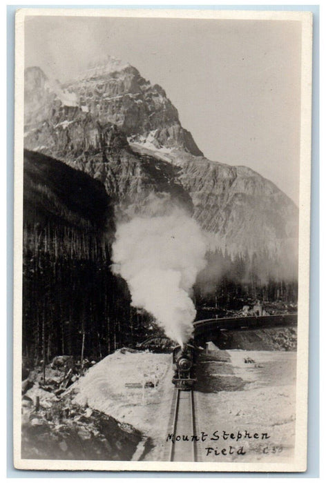 c1930's Mount Stephen Train Yoho National Park Field Canada RPPC Photo Postcard