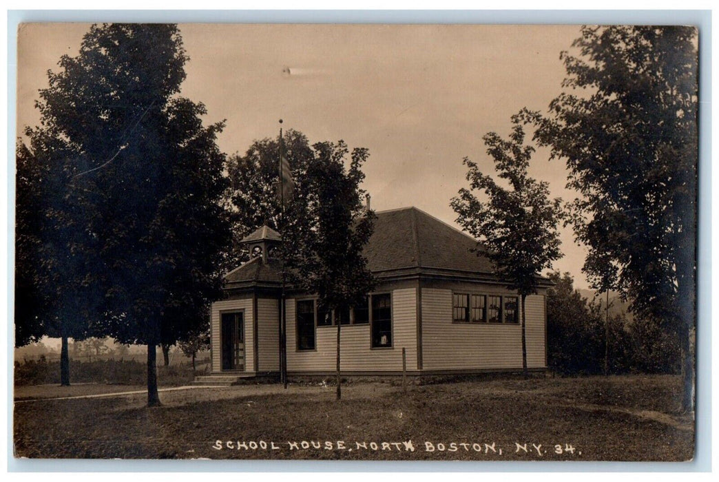 c1910's School House Child North Boston New York NY RPPC Photo Postcard