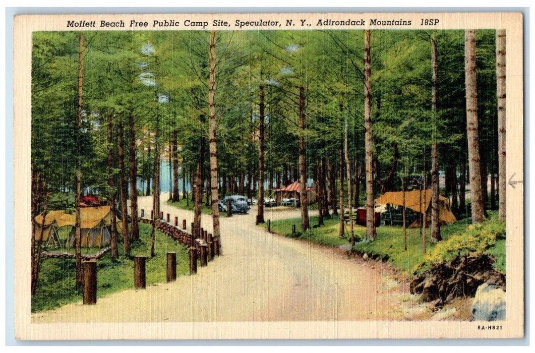 1941 Moffett Beach Free Public Camp Site Adirondack MTS New York NY Postcard
