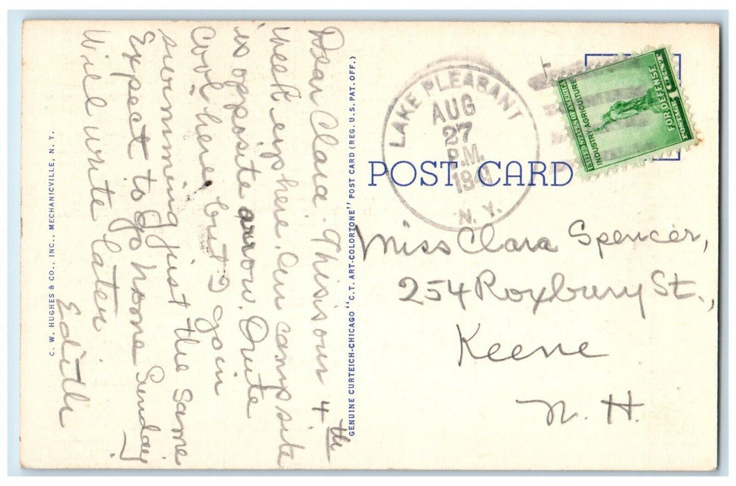 1941 Moffett Beach Free Public Camp Site Adirondack MTS New York NY Postcard