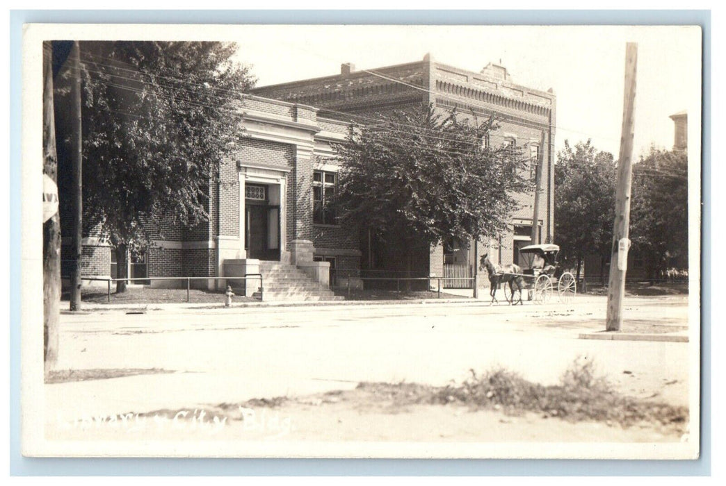 c1910's Street View Library Building Horse And Buggy RPPC Photo Postcard