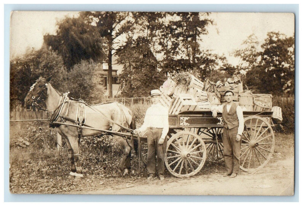 c1910's Horse Wagon Hauling Crops Workers RPPC Photo Postcard