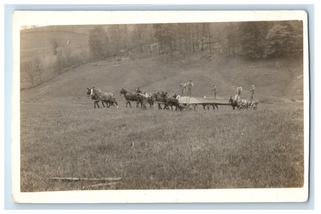 c1920's Team Of Horses Wagon Hauling Workers Plains RPPC Unposted Photo Postcard
