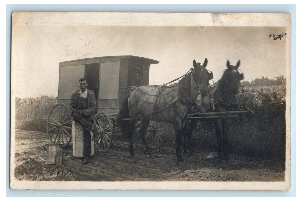 c1910's Horses And Carriage Farmer Farmland  RPPC Unposted Photo Postcard