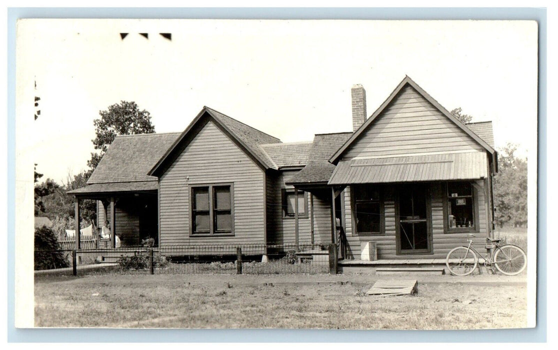 c1920's House And Store Bicycle Woman Porch RPPC Unposted Photo Postcard