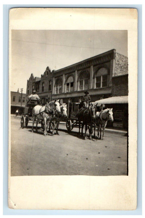 c1910s Team Of Horses Coachmen Business Street View RPPC Unposted Photo Postcard