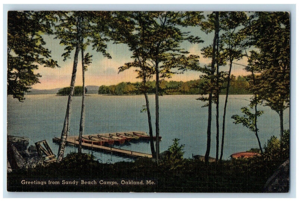 1943 Greetings From Sunday Beach Camps Oakland Maine ME Posted Antique Postcard