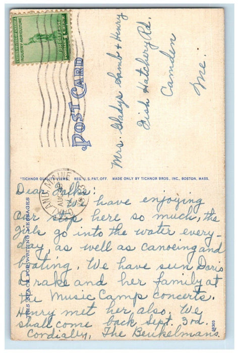 1943 Greetings From Sunday Beach Camps Oakland Maine ME Posted Antique Postcard
