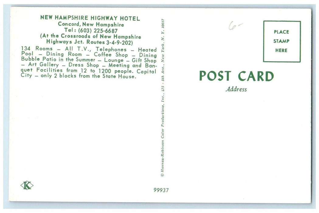 c1950's Pool and Dining, New Hampshire Highway Motel Concord NH Postcard