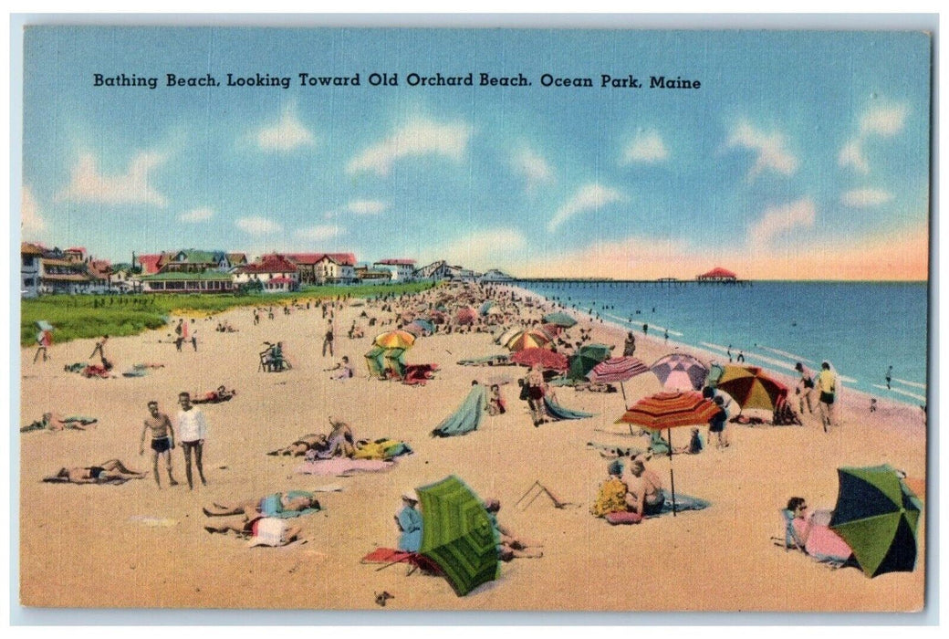 1976 Bathing Beach Toward Old Orchard Beach Ocean Park ME, Advertising Postcard