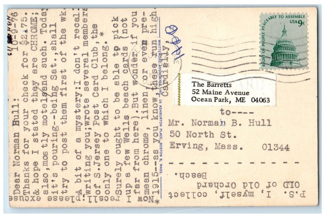 1976 Bathing Beach Toward Old Orchard Beach Ocean Park ME, Advertising Postcard