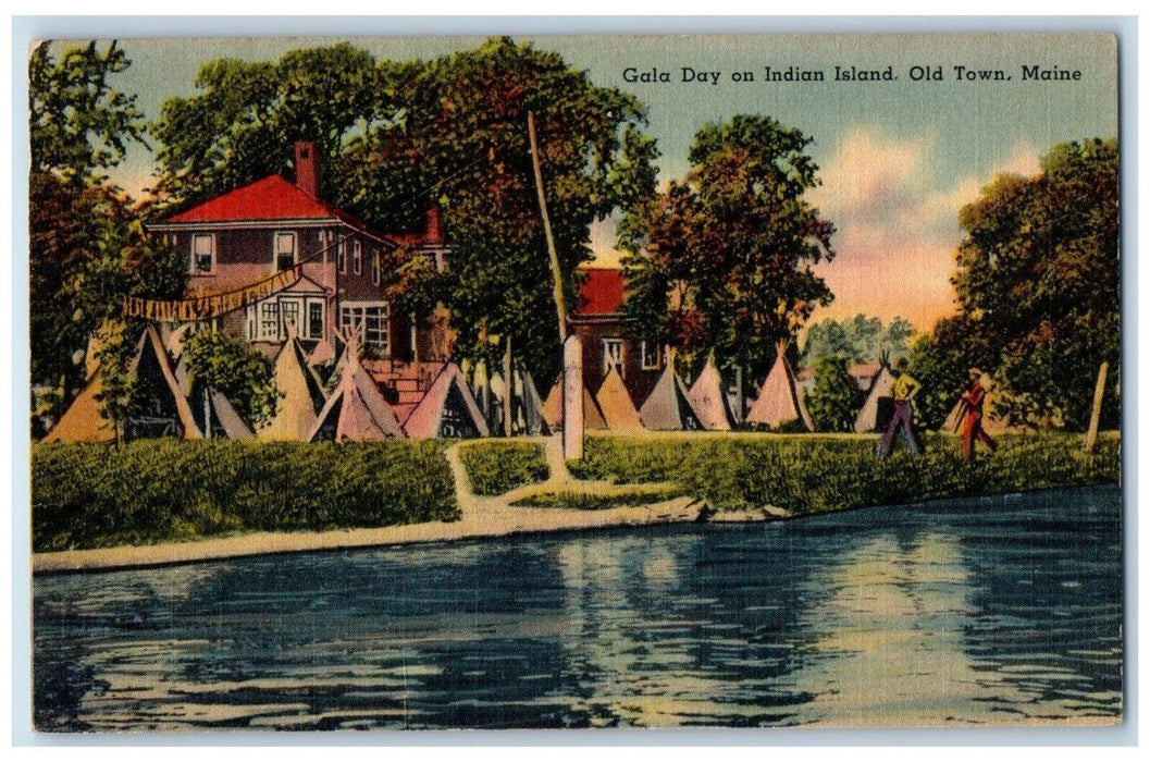 1946 Gala Day On Indian Island Old Town Maine ME Posted Antique Postcard