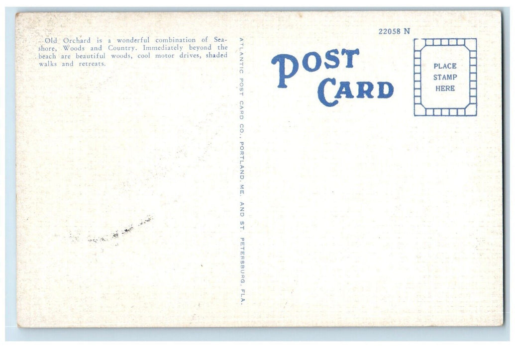 Old Orchard ME, Looking East On Old Orchard Street Catholic Church Cars Postcard