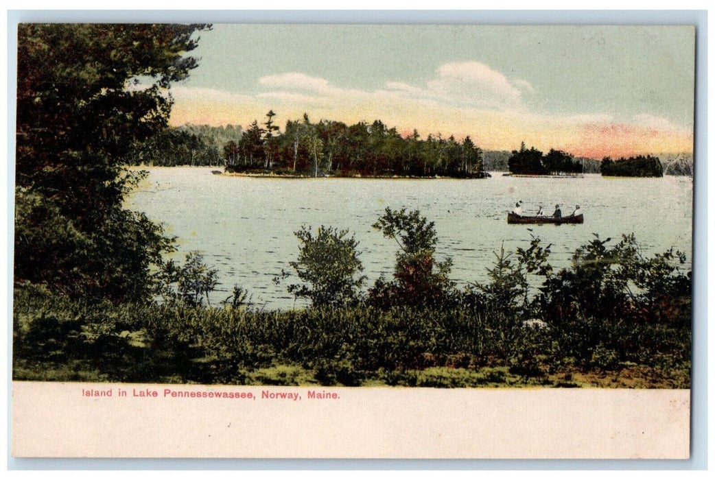 c1905 Island In Lake Pennessewassee Canoeing Norway Maine ME Antique Postcard