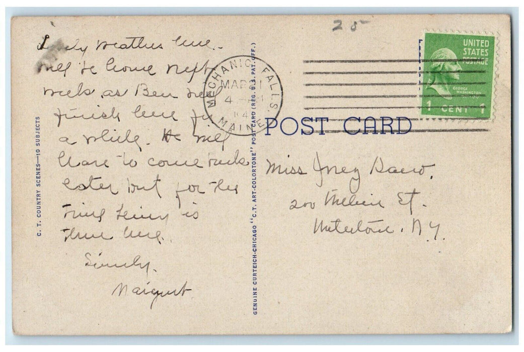 c1940's Greetings From Mechanics Falls Maine ME, Road View Vintage Postcard