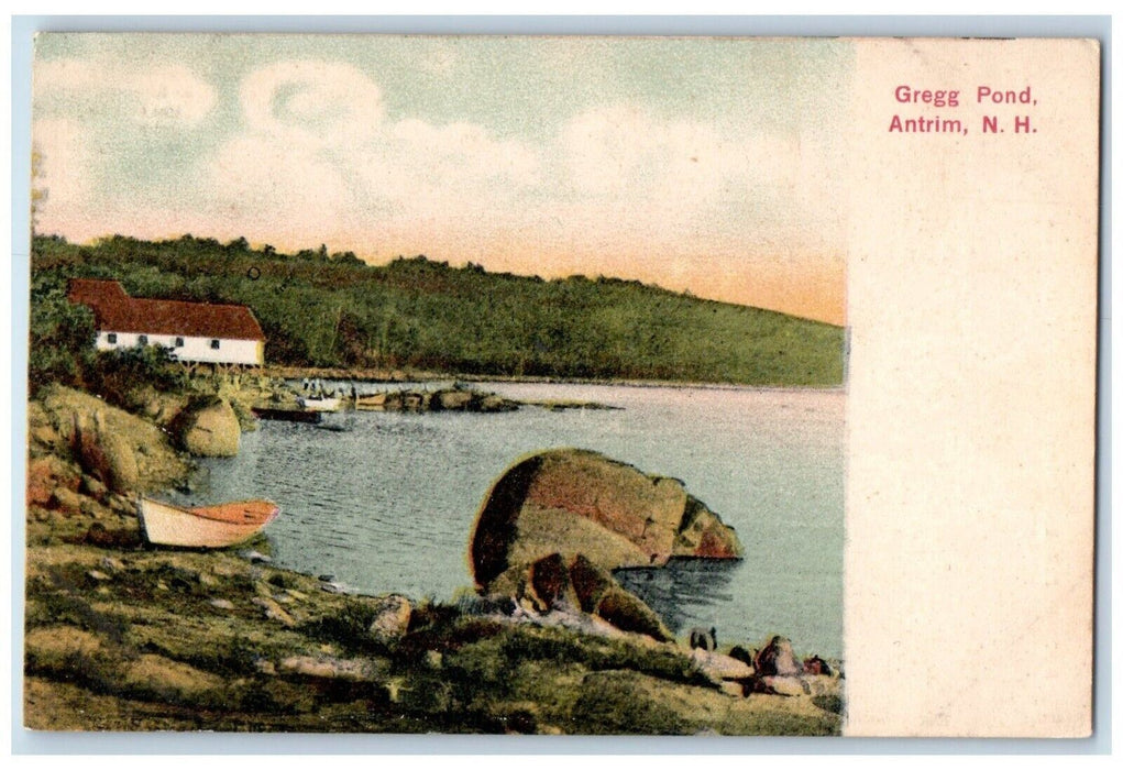 c1910 Boat and Rocky Scene, Gregg Pond Antrim New Hampshire NH Postcard