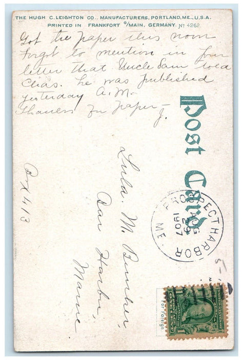 1907 Public Library And Soldiers Monument Machias Maine ME Antique Postcard