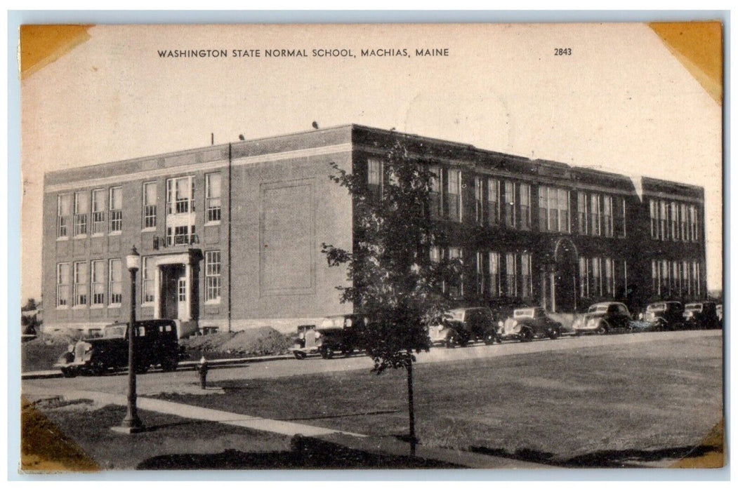 1947 Washington State Normal School Building Cars Machias Maine ME Postcard