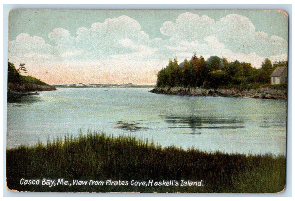 1907 View from Pirates Cove Haskell's Island Casco Bay Maine ME Postcard