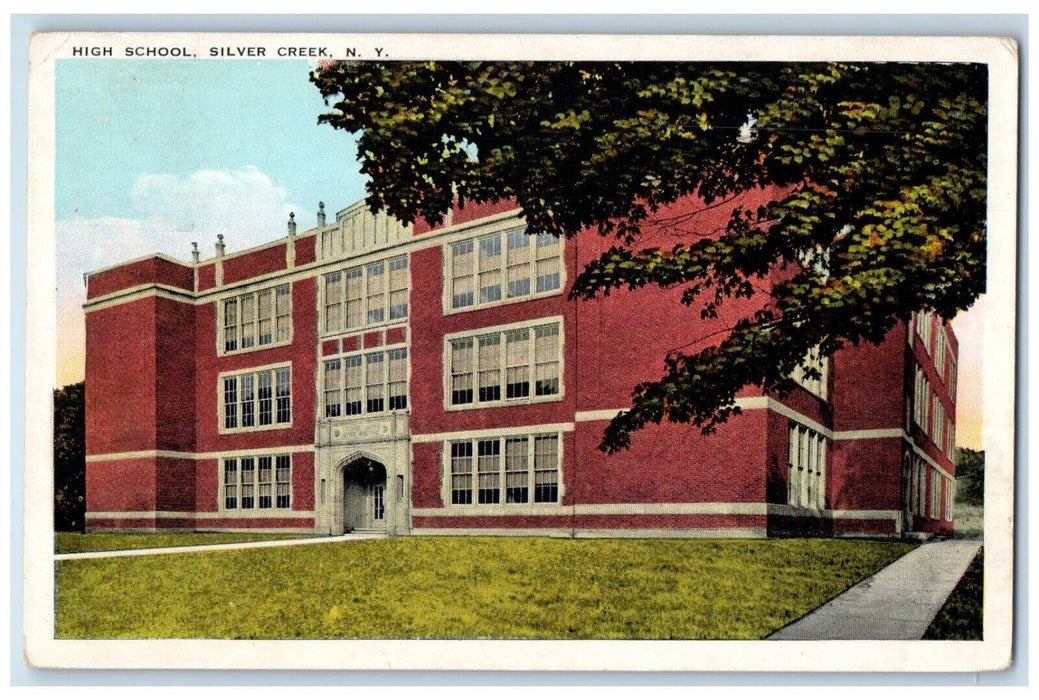 c1910 High School Building Exterior Silver Creek New York NY Antique Postcard