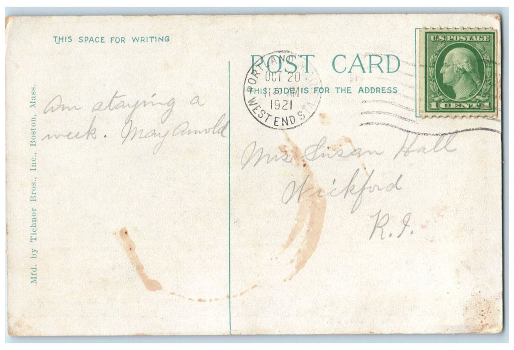 1921 Horse Carriage, Entrance to Public Library Portland Maine ME Postcard