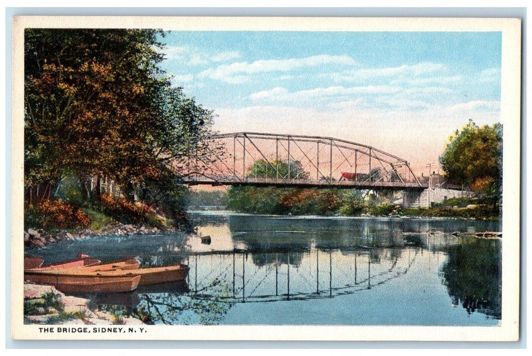 c1910 The Bridge Lake Boat Trees Sidney New York NY Antique Unposted Postcard