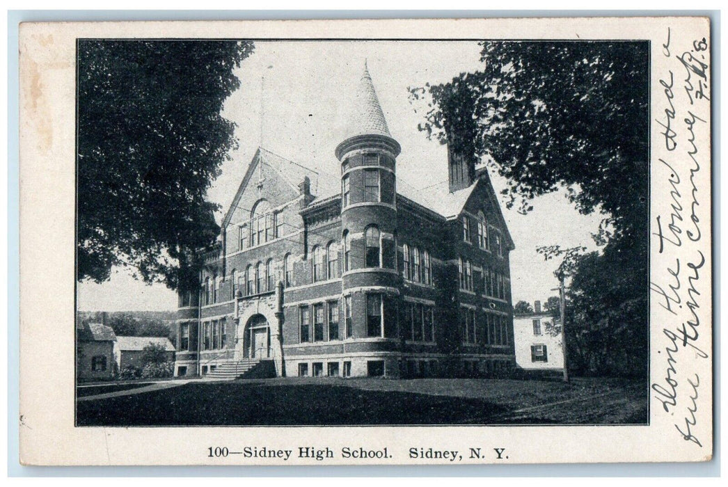 1907 Sidney High School Exterior View Sidney New York NY Antique Posted Postcard