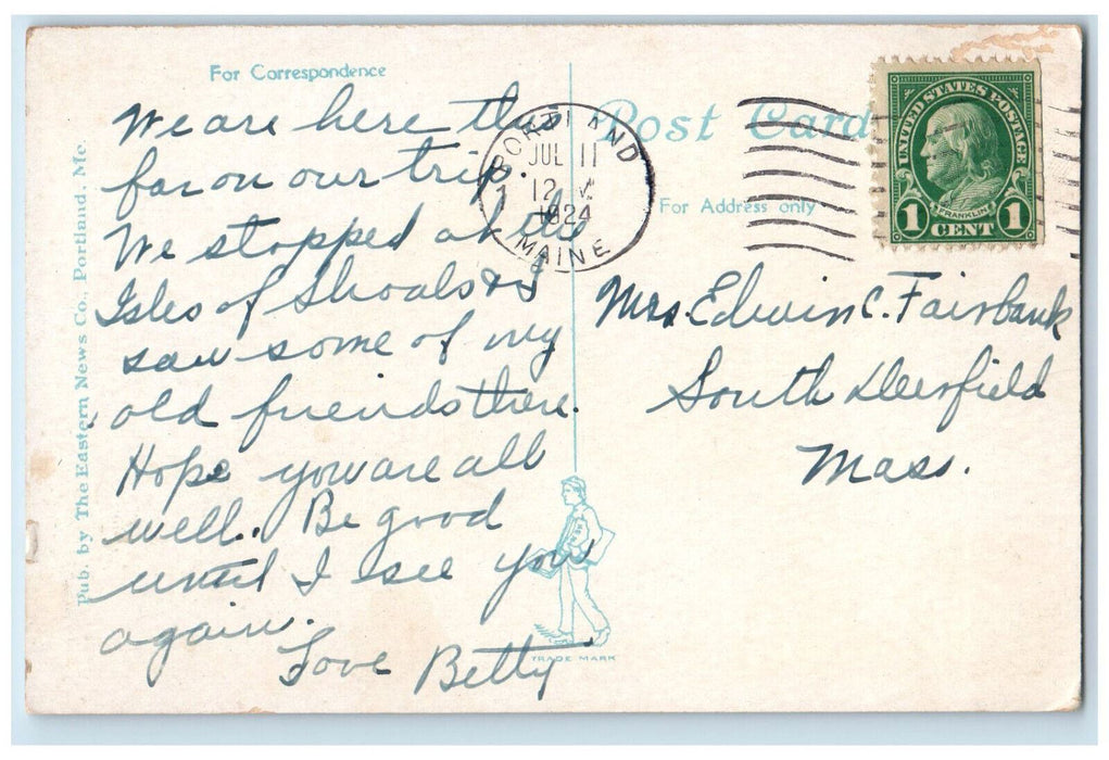 1924 Eastern Promenade Overlooking Casco Bay Portland Maine ME Postcard