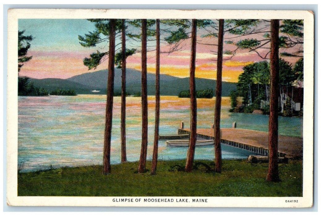 1933 Glimpse Of Moosehead Lake Maine ME, Lake And Boat Dock View Postcard