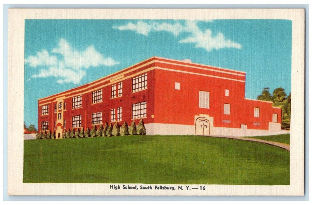 c1940 High School Building Exterior View South Fallsburg New York NY Postcard
