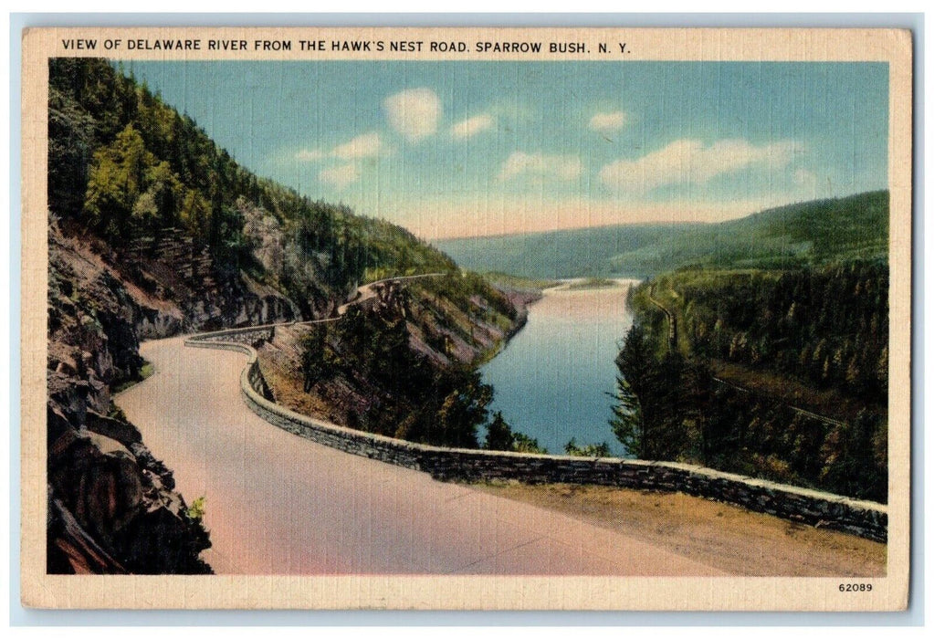 1946 View of Delaware River Hawk Nest Road Sparrow Bush New York NY Postcard