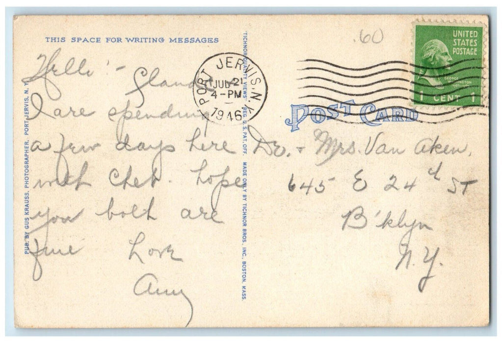 1946 View of Delaware River Hawk Nest Road Sparrow Bush New York NY Postcard