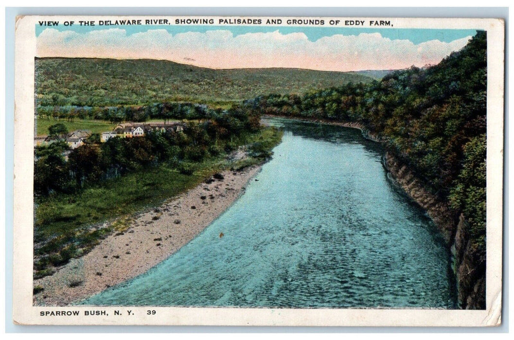 1935 View Delaware River Palisades Eddy Farm Sparrow Bush New York NY Postcard