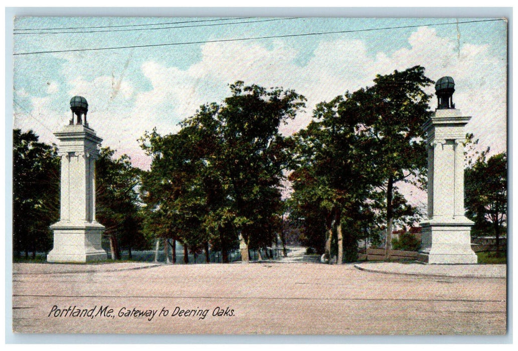 1908 Gateway to Deering Oaks, Portland Maine ME Antique Posted Postcard