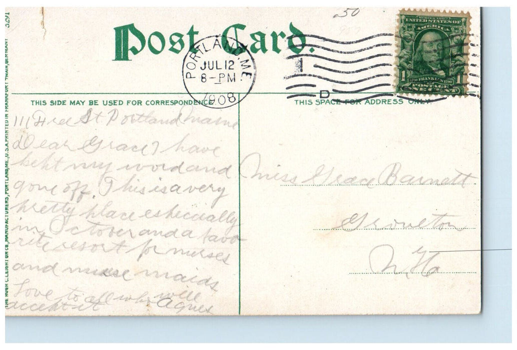 1908 Gateway to Deering Oaks, Portland Maine ME Antique Posted Postcard