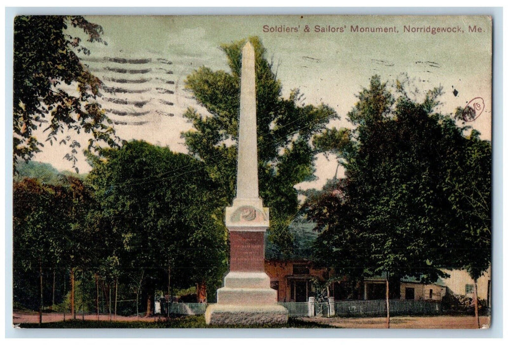 1909 Soldier's & Sailors Monument Norridgewock Maine ME Posted Antique Postcard