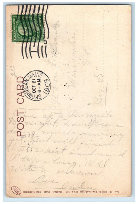 1909 Soldier's & Sailors Monument Norridgewock Maine ME Posted Antique Postcard