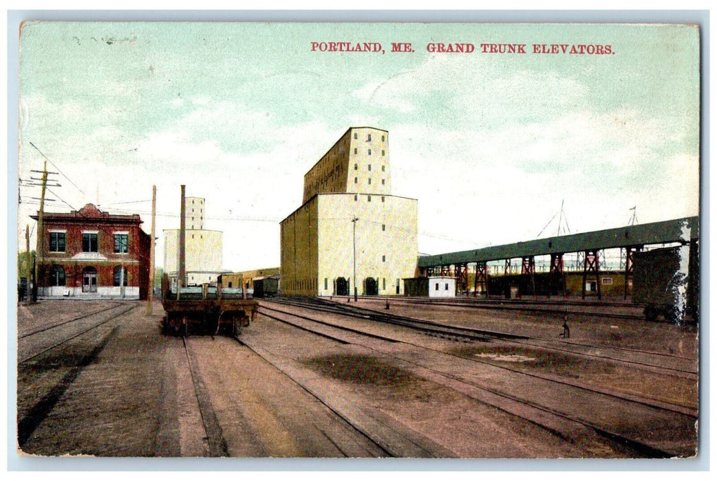 1911 Buildings, Railway, Grand Trunk Elevators Portland Maine ME Postcard