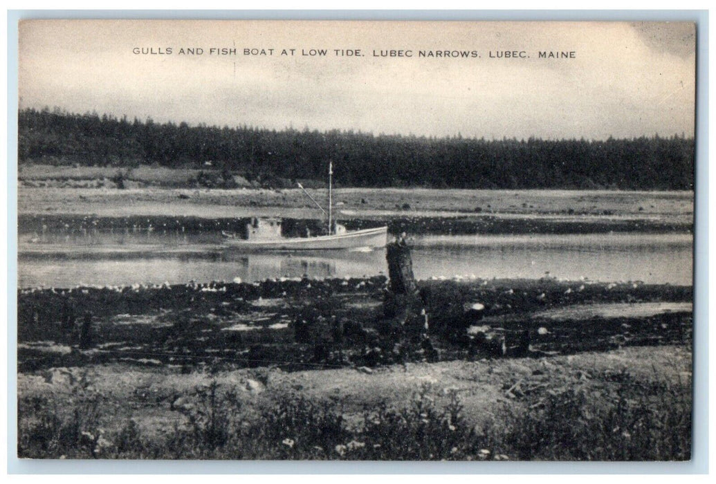 c1940's Gulls And Fish Boat At Low Tide Lubec Narrows Lubec Maine ME Postcard