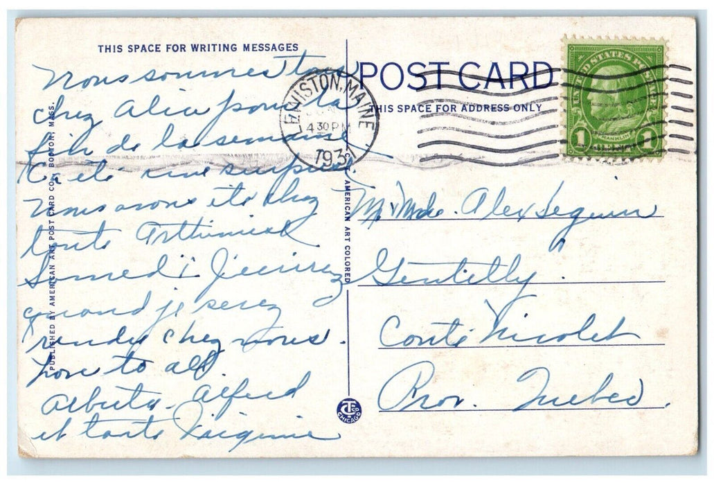 1931 Two Profiles Indian Head Old Man Falls Auburn And Lewiston ME Postcard