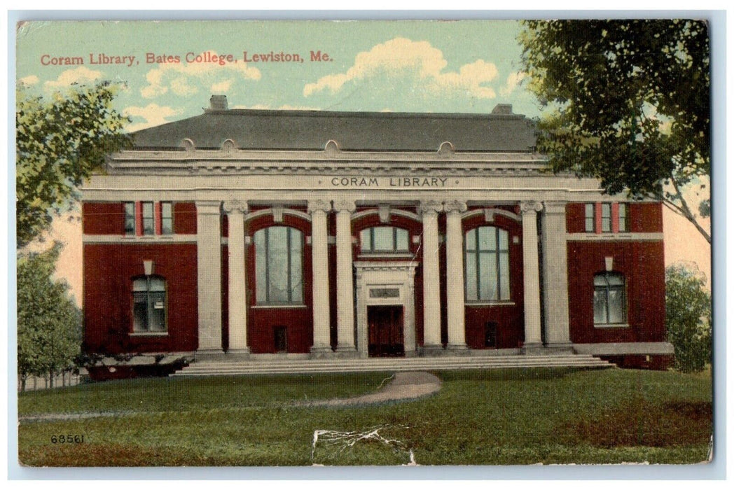 1914 Coram Library Bates College Lewiston Maine ME Posted Antique Postcard