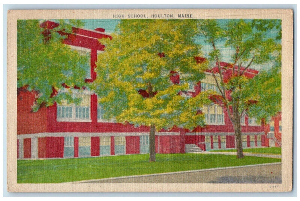 1948 High School Building Street View Houlton Maine ME Posted Vintage Postcard