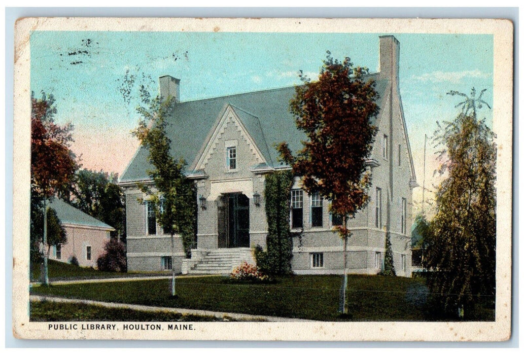1923 Public Library Building Houlton Maine ME Posted Vintage Postcard