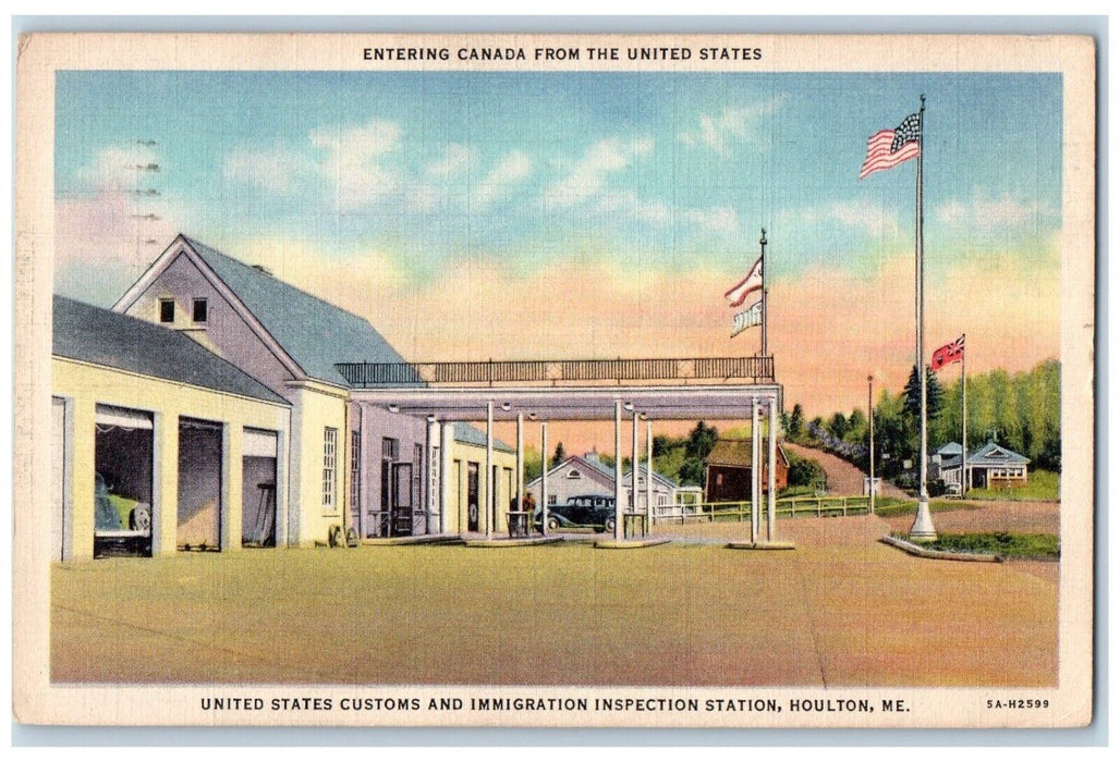 1941 United States Customs Immigration Inspection Station Houlton ME Postcard