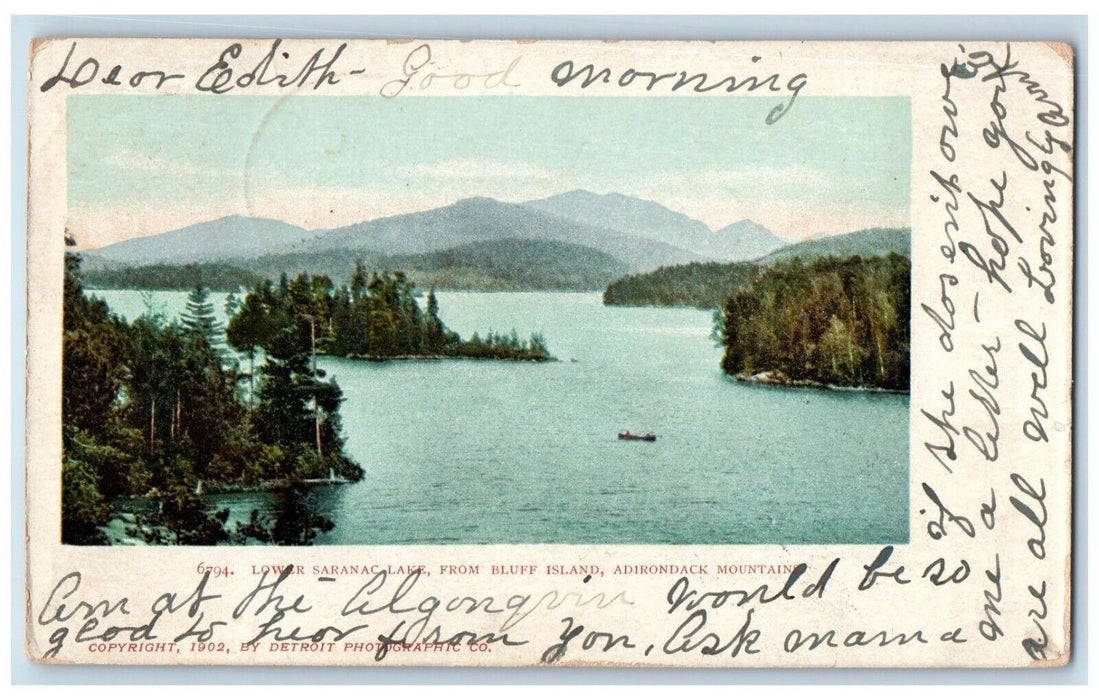 1904 Lower Saranac Lake Bluff Island Adirondack Mountain New York NY Postcard