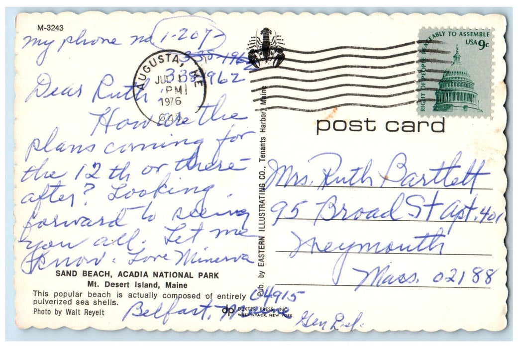 1976 Sand Beach Acadia National Park Mt. Desert Island Maine ME Postcard