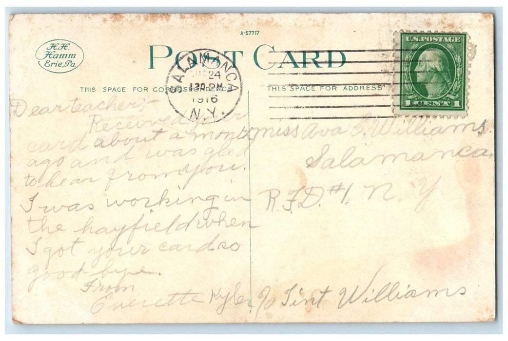 1916 Bird Eye View High School Park Business Section Salamanca New York Postcard