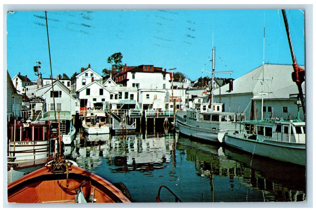 1975 View of Main Waterfront Basin, Excursion Boats, Boothbay Harbor ME Postcard
