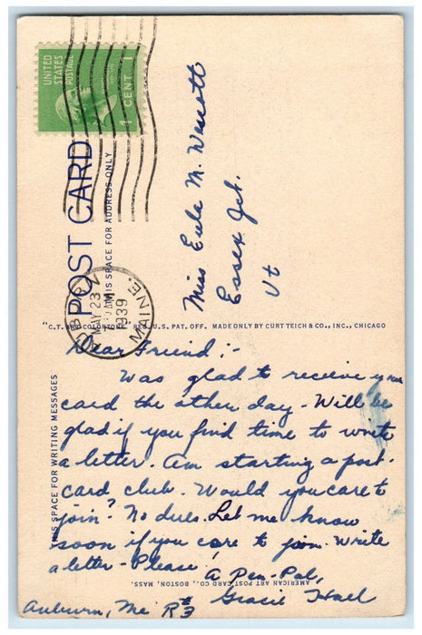 1939 The Chapel Bates College Lewiston Maine ME Vintage Posted Postcard
