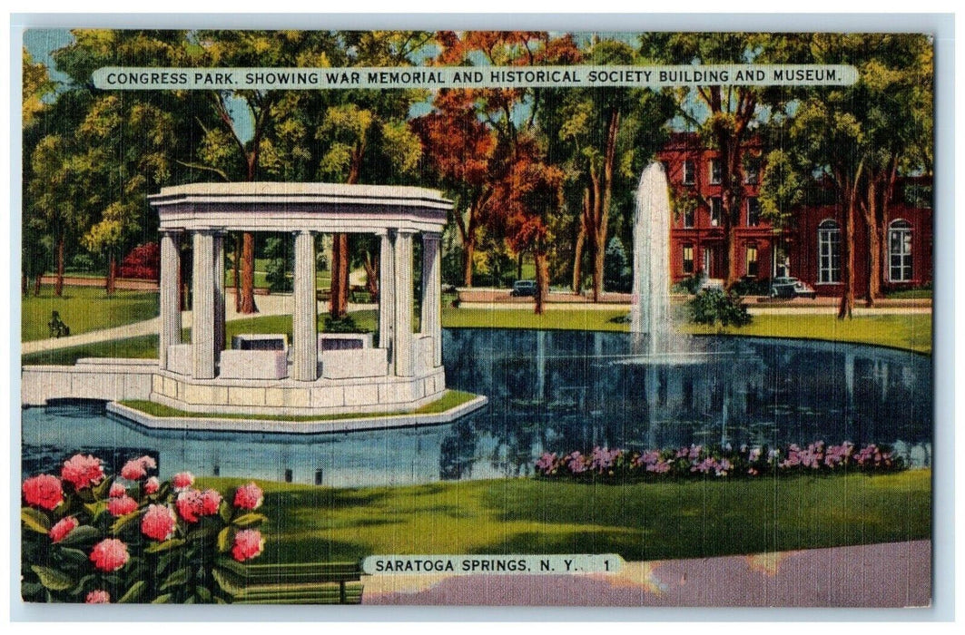 1940 Congress Park War Memorial Historical Society Museum Saratoga NY Postcard